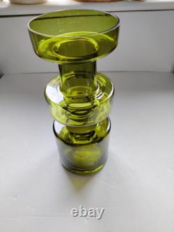 Vase en verre cog couleur olive de Riihimaki des années 1960-1970 style camshaft kaki avocat
