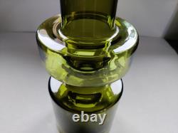 Vase en verre cog couleur olive de Riihimaki des années 1960-1970 style camshaft kaki avocat