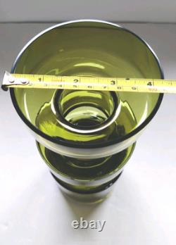 Vase en verre cog couleur olive de Riihimaki des années 1960-1970 style camshaft kaki avocat