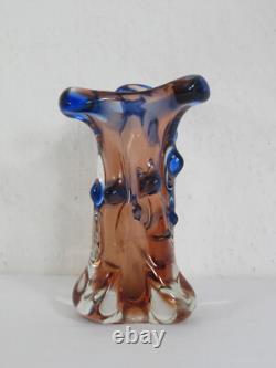 Vase en verre corail et bleu cobalt 'Czech Niagara Range' par Karel Zemek pour Mstisov