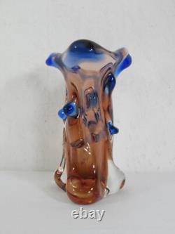 Vase en verre corail et bleu cobalt 'Czech Niagara Range' par Karel Zemek pour Mstisov