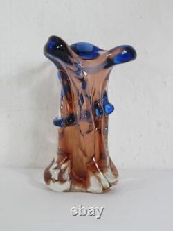 Vase en verre corail et bleu cobalt 'Czech Niagara Range' par Karel Zemek pour Mstisov