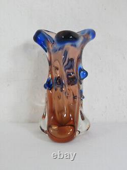 Vase en verre corail et bleu cobalt 'Czech Niagara Range' par Karel Zemek pour Mstisov