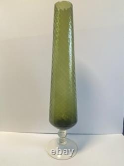 Vase en verre cristallier artistique toscan d'Empoli des années 1960 50 cm vert olive ?