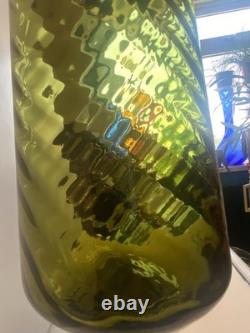 Vase en verre cristallier artistique toscan d'Empoli des années 1960 50 cm vert olive ?
