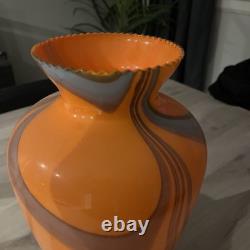 Vase en verre d’Empoli rayé orange et gris par Vetreria Artigiana Sanminiatello