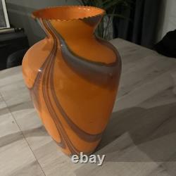 Vase en verre d’Empoli rayé orange et gris par Vetreria Artigiana Sanminiatello