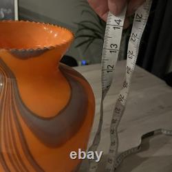 Vase en verre d’Empoli rayé orange et gris par Vetreria Artigiana Sanminiatello
