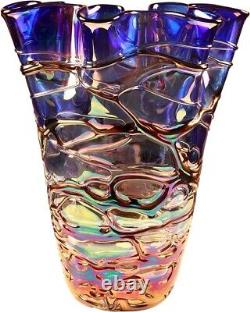 Vase en verre d'art 12x14 fait main soufflé à la main, couleurs éblouissantes, design de forme
