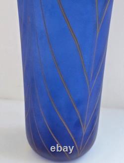 Vase en verre d’art British Studio de Will Shakspeare, bleu, avec motif filé jaune, 35 cm