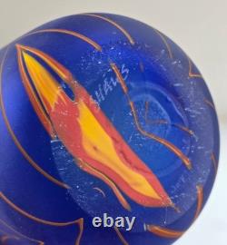 Vase en verre d’art British Studio de Will Shakspeare, bleu, avec motif filé jaune, 35 cm