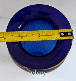 Vase en verre d’art British Studio de Will Shakspeare, bleu, avec motif filé jaune, 35 cm