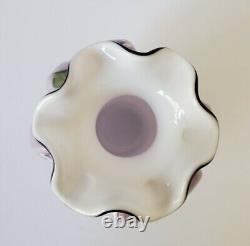 Vase en verre d'art FENTON Vintage 2003 SWEETBRIAR en superposition de prune pourpre 7 pouces de haut