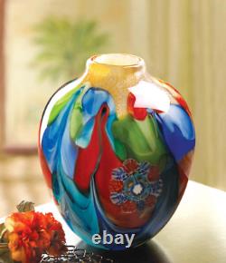 Vase en verre d'art Fantaisie Florale, Centre de Table Fait à la Main, Décoration d'Intérieur de 9 pouces.