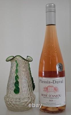 Vase en verre d'art Kralik Martele Art Nouveau avec décoration appliquée en rigaree verte vers 1900