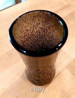 Vase en verre d'art Loetz fumé avec craquelure marron et design tacheté, 6 pouces de haut, EUC