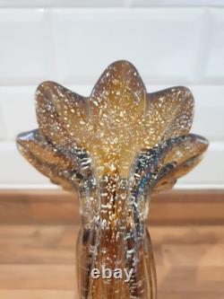 Vase en verre d'art Murano Gardenia grand et fantastique en or/ambre rempli de paillettes d'argent
