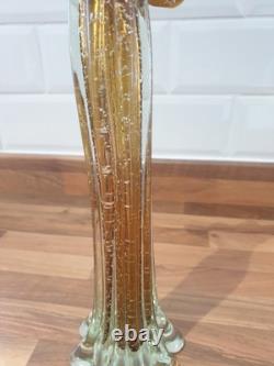 Vase en verre d'art Murano Gardenia grand et fantastique en or/ambre rempli de paillettes d'argent