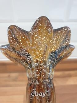 Vase en verre d'art Murano Gardenia grand et fantastique en or/ambre rempli de paillettes d'argent