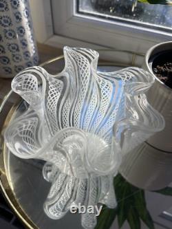 Vase en verre d'art Murano Lattigino Ribbon blanc-transparent 5 pouces de haut