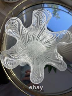 Vase en verre d'art Murano Lattigino Ribbon blanc-transparent 5 pouces de haut
