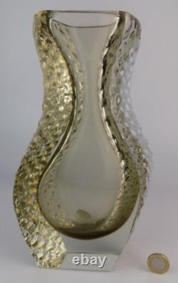 Vase en verre d'art Murano Mandruzzato Sommerso énorme et lourd couleur citron