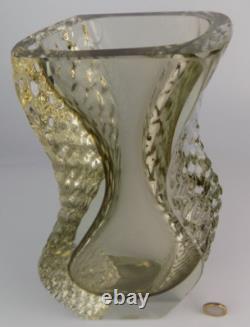 Vase en verre d'art Murano Mandruzzato Sommerso énorme et lourd couleur citron