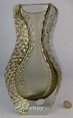 Vase en verre d'art Murano Mandruzzato Sommerso énorme et lourd couleur citron