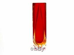 Vase en verre d'art Murano Mandruzzato immergé signé rouge ambre de 19,5 cm