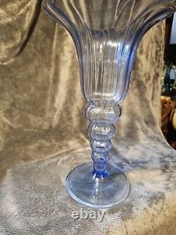 Vase en verre d'art Murano italien antique (années 1920) bleu soufflé à la main en spirale grand