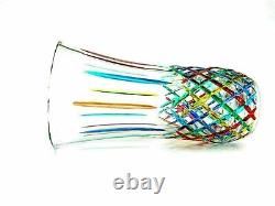 Vase en verre d'art Murano signé énorme de 30 cm avec des couleurs éblouissantes du studio Mazzega et boîte