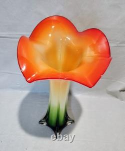 Vase en verre d'art Murano vintage RARE en forme de tulipe 16 pouces de haut orange