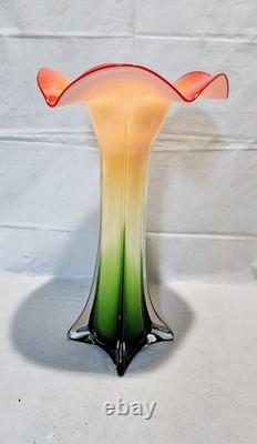 Vase en verre d'art Murano vintage RARE en forme de tulipe 16 pouces de haut orange