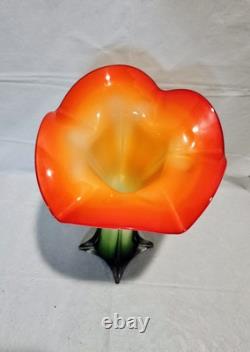 Vase en verre d'art Murano vintage RARE en forme de tulipe 16 pouces de haut orange