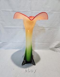 Vase en verre d'art Murano vintage RARE en forme de tulipe 16 pouces de haut orange