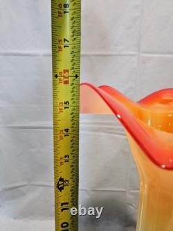 Vase en verre d'art Murano vintage RARE en forme de tulipe 16 pouces de haut orange