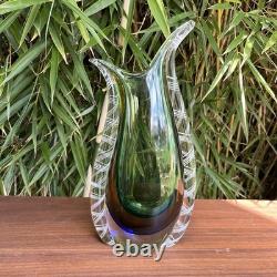 Vase en verre d’art Murano vintage Sommerso Latticino, milieu du siècle, en forme de goutte d’eau, queue de poisson