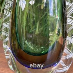 Vase en verre d’art Murano vintage Sommerso Latticino, milieu du siècle, en forme de goutte d’eau, queue de poisson