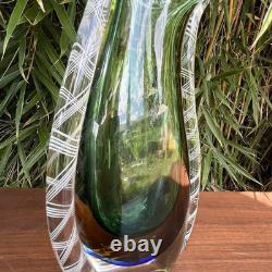 Vase en verre d’art Murano vintage Sommerso Latticino, milieu du siècle, en forme de goutte d’eau, queue de poisson