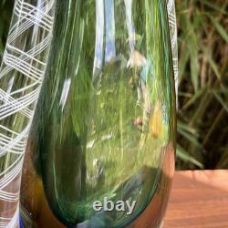 Vase en verre d’art Murano vintage Sommerso Latticino, milieu du siècle, en forme de goutte d’eau, queue de poisson