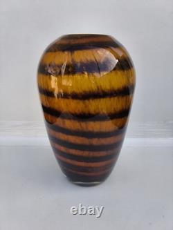 Vase en verre d’art Murano vintage à rayures tigre, soufflé à la main, 26 cm