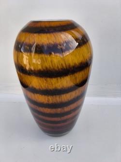 Vase en verre d’art Murano vintage à rayures tigre, soufflé à la main, 26 cm