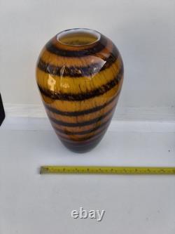 Vase en verre d’art Murano vintage à rayures tigre, soufflé à la main, 26 cm