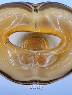 Vase en verre d'art Murano vintage en forme de cœur, soufflé à la main, ambre, 17 cm de haut, 16 cm de large