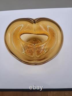 Vase en verre d'art Murano vintage en forme de cœur, soufflé à la main, ambre, 17 cm de haut, 16 cm de large