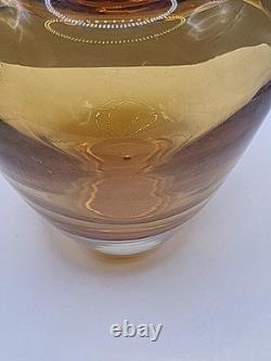 Vase en verre d'art Murano vintage en forme de cœur, soufflé à la main, ambre, 17 cm de haut, 16 cm de large