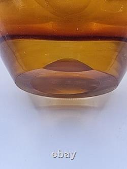 Vase en verre d'art Murano vintage en forme de cœur, soufflé à la main, ambre, 17 cm de haut, 16 cm de large