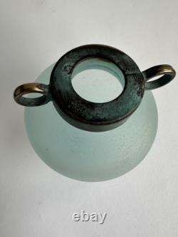 Vase en verre d'art Silvestri soufflé à la bouche Scavo turquoise Pulegoso avec un dessus vert-de-gris