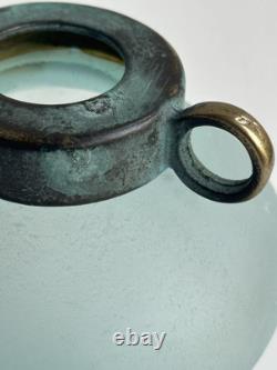 Vase en verre d'art Silvestri soufflé à la bouche Scavo turquoise Pulegoso avec un dessus vert-de-gris