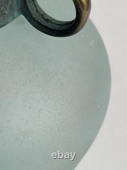 Vase en verre d'art Silvestri soufflé à la bouche Scavo turquoise Pulegoso avec un dessus vert-de-gris